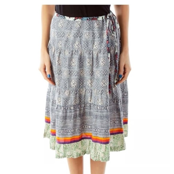 Sundance Mixed Pattern Side Tie Cotton Skirt, Size 6 Petite - Picture 1 of 9